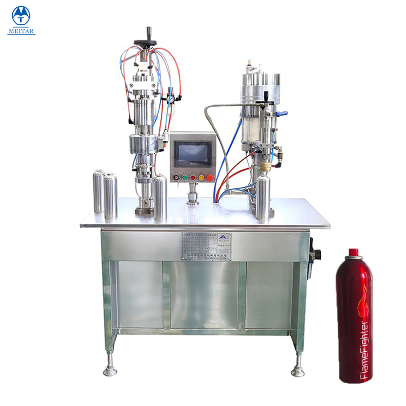 China QGBES 700 ml semi-automatic bag on valve Fire extinguishing agent spray filling machine 
